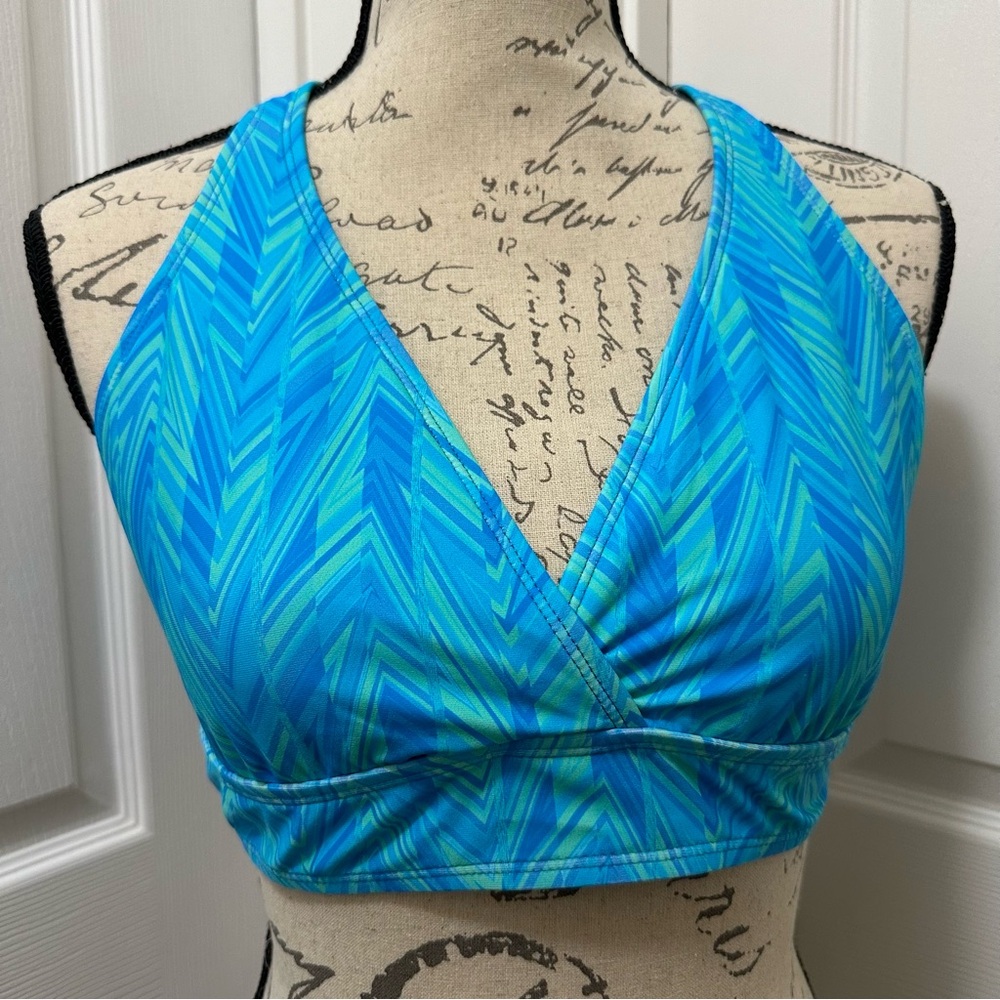 N By Next Turquoise Blue Green Lavender Blue Abstract Swim Bikini Top Large